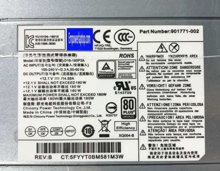 HP 280 390 G3 G4 180W D16-180PA2A D16-180P3A 901763-002 D16-180P3A PCH023 D16-180P1B 901771-002 Power Supply