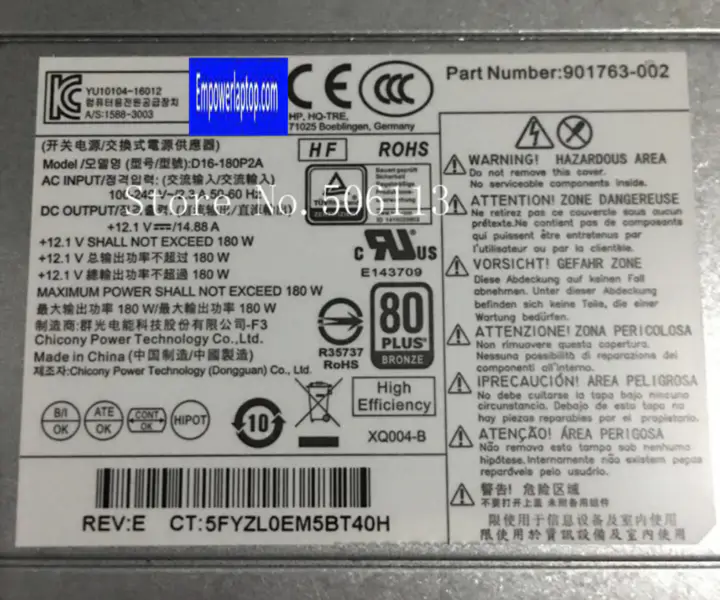 HP 280 390 G3 G4 180W D16-180PA2A D16-180P3A 901763-002 D16-180P3A PCH023 D16-180P1B 901771-002 Power Supply