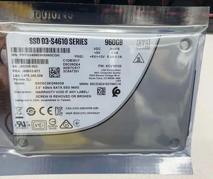 2.5 6gb/s Sata Ssd 960g For Intel Ssd D3 S4610 Series 960gb