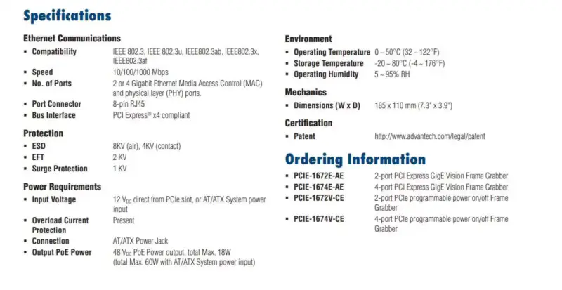 Advantech PCIE-1674E-AE Grabber Card